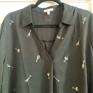 Women’s Maurices Holiday NYE Champagne Black & Silver Blouse Shirt Size 2X